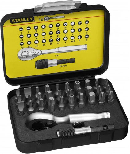 Stanley 1-13-904 1/4" Jeu d'embouts 25mm, avec mini cliquet, 32pcs