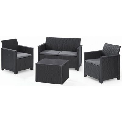 KETER ELODIE Ensemble de jardin 2 places avec table de rangement, graphite/gris 1721187 - Publicité KETER ELODIE Ensemble de jardin 2 places avec table de rangement, graphite/gris 1721187 - Publicité