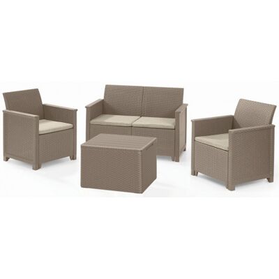 KETER ELODIE Ensemble de jardin 2 places avec table de rangement, cappuccino/sable 1721187 - Publicité KETER ELODIE Ensemble de jardin 2 places avec table de rangement, cappuccino/sable 1721187 - Publicité