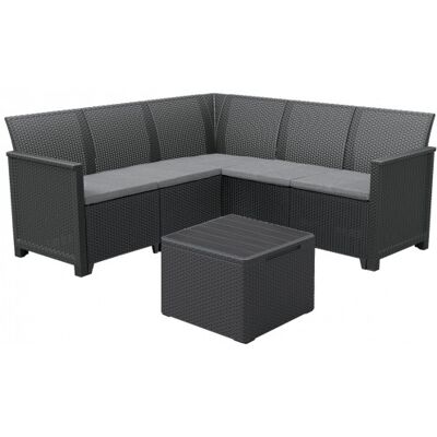 KETER ELODIE Ensemble de jardin 5 places avec table de rangement, graphite/gris 17210776 - Publicité KETER ELODIE Ensemble de jardin 5 places avec table de rangement, graphite/gris 17210776 - Publicité