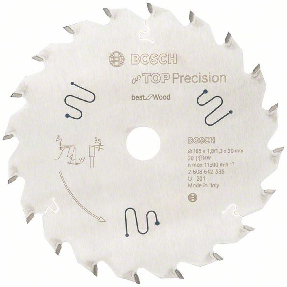 Bosch Lame de scie circulaire Top Precision Best for Wood 165 x 20 x 1,8 mm, 20, 260864238