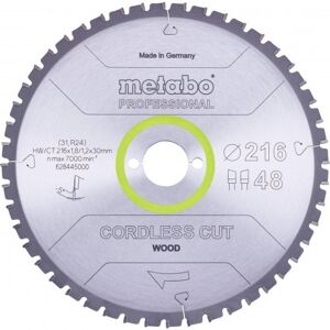Lame de scie circulaire Metabo 216mm - 48 dents pour coupe de bois sans fil - Publicité Lame de scie circulaire Metabo 216mm - 48 dents pour coupe de bois sans fil - Publicité