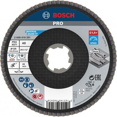 Bosch Plateau a lamelles PRO X571, bombé, 125 mm, G40, X-Lock 2608619201 - Publicité Bosch Plateau a lamelles PRO X571, bombé, 125 mm, G40, X-Lock 2608619201 - Publicité