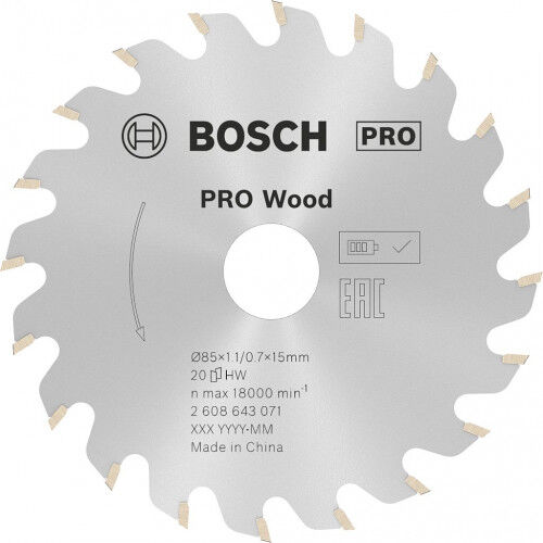 BOSCHBOSCH Lame de scie circulaire sans fil PRO Wood cordless 85x1,1/0,7mm, 2608643071