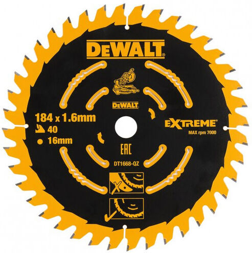 DeWALT DT1668 Lame de scie circulaire, 184/16 mm, 40 dents