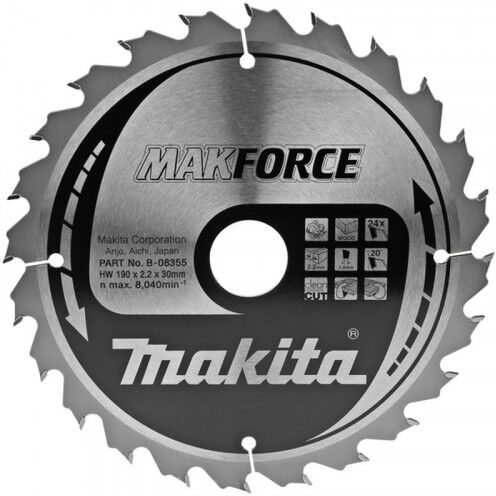 Makita B-32247 Lame scie circulaire, makforce t.c.t, 190 x 30 mm, 24 t