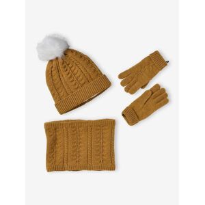 Vertbaudet Ensemble bonnet + snood + gants ou moufles en maille torsadée fille moutarde JAUNE 4/6A Fille - Publicité