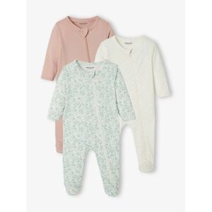 Vertbaudet Lot de 3 pyjamas bébé en jersey ouverture zippée BASICS lot ivoire BLANC 9M(71CM) - Publicité