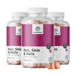 HealthyWorld® 3x Hair, Skin & Nails – Gummies pour cheveux, peau et ongles, ensemble 360 gummies