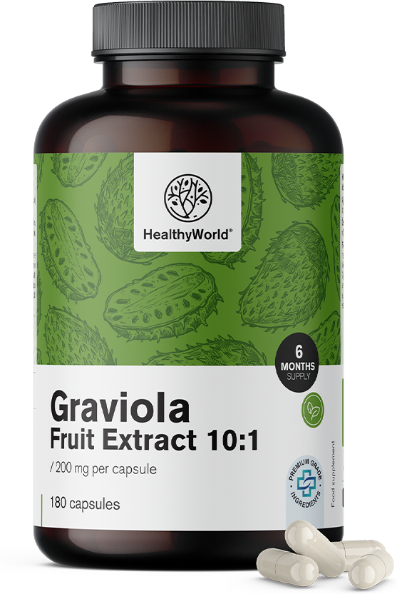 HealthyWorld® Graviola 200 mg - extrait 10:1, 180 gélules