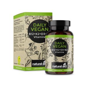 Natural aid® Vitamines vegetaliennes B12 + K2 + D3 + B2, 120 gelules