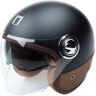 Casque jet Nox Premium Heritage noir mat/cuir marron- M