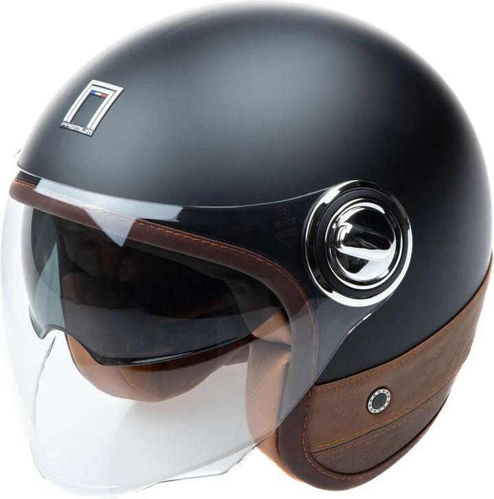 Casque jet Nox Premium Heritage noir mat/cuir marron- M