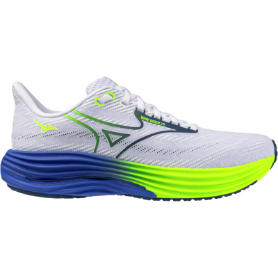Mizuno - Wave Rider 29 - Chaussures running homme White / Estate Blue / Lightning Yellow - 47 - Publicité Mizuno - Wave Rider 29 - Chaussures running homme White / Estate Blue / Lightning Yellow - 47 - Publicité