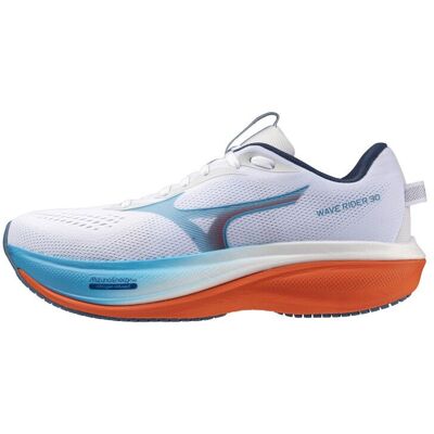 Mizuno - Wave Rider 30 - Chaussures running homme White / Blue Jewel / Orange.com - 43 - Publicité Mizuno - Wave Rider 30 - Chaussures running homme White / Blue Jewel / Orange.com - 43 - Publicité