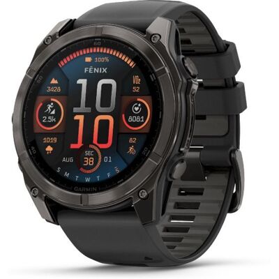 Garmin - Fenix 8 Amoled Sapphire - Montre GPS Titane Carbon / Gray DLC / Noir / Gris Galet - ⌀ 51 mm - Publicité Garmin - Fenix 8 Amoled Sapphire - Montre GPS Titane Carbon / Gray DLC / Noir / Gris Galet - ⌀ 51 mm - Publicité