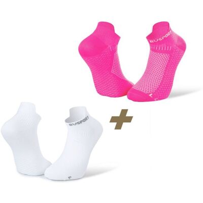 BV Sport Light 3D Ultra Court - Chaussettes de course - Blanc / Rose - Unisex - Publicité BV Sport Light 3D Ultra Court - Chaussettes de course - Blanc / Rose - Unisex - Publicité