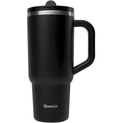 Qwetch - Travel Cup Isotherme inox w/ Bouchon Étanche - Mug Matt - Noir - 900 ml - Publicité Qwetch - Travel Cup Isotherme inox w/ Bouchon Étanche - Mug Matt - Noir - 900 ml - Publicité