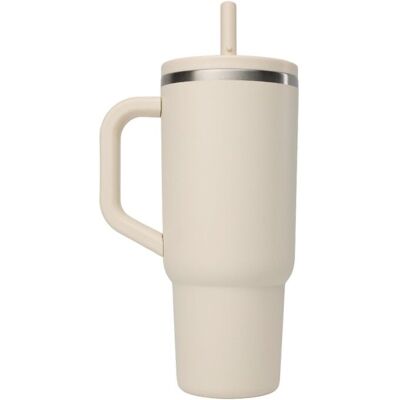 Qwetch - Travel Cup Isotherme inox w/ Bouchon Étanche - Mug Matt - Sable - 900 ml - Publicité Qwetch - Travel Cup Isotherme inox w/ Bouchon Étanche - Mug Matt - Sable - 900 ml - Publicité