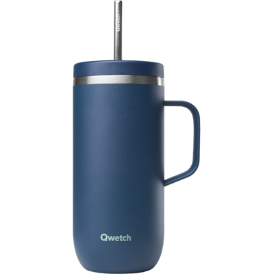 Qwetch - Cold Cup Isotherme Inox w/ Anse - Mug Bleu Nuit - 600 ml - Publicité Qwetch - Cold Cup Isotherme Inox w/ Anse - Mug Bleu Nuit - 600 ml - Publicité