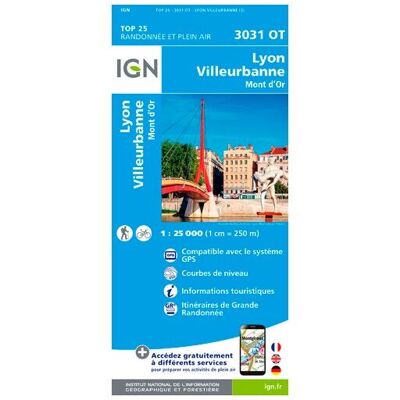 IGN - Lyon / Villeubanne / Mont D'Or - Carte topographique - Taille unique - Publicité IGN - Lyon / Villeubanne / Mont D'Or - Carte topographique - Taille unique - Publicité
