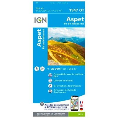 IGN - Aspet - Pic De Mauberme - Carte topographique - Taille unique - Publicité IGN - Aspet - Pic De Mauberme - Carte topographique - Taille unique - Publicité