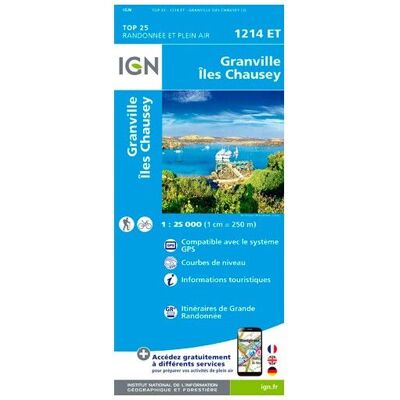 IGN - Granville / Coutances / Îles Chausey - Carte topographique - Taille unique - Publicité IGN - Granville / Coutances / Îles Chausey - Carte topographique - Taille unique - Publicité