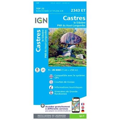 IGN - Castres.Le Sidobre.Pnr Du Haut Languedoc - Carte topographique - Taille unique - Publicité IGN - Castres.Le Sidobre.Pnr Du Haut Languedoc - Carte topographique - Taille unique - Publicité