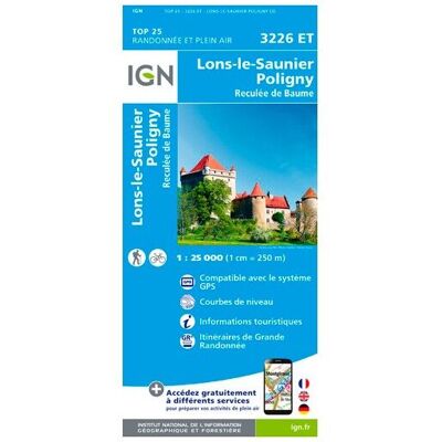 IGN - Lons-Le-Saunier.Poligny.Reculée De Baume (Remplace 3226O) - Carte topographique - Taille unique - Publicité IGN - Lons-Le-Saunier.Poligny.Reculée De Baume (Remplace 3226O) - Carte topographique - Taille unique - Publicité