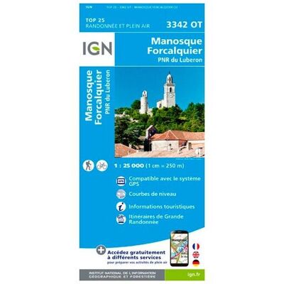 IGN - Manosque / Forcalquier / Pnr Du Luberon - Carte topographique - Taille unique - Publicité IGN - Manosque / Forcalquier / Pnr Du Luberon - Carte topographique - Taille unique - Publicité