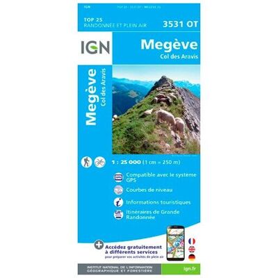 IGN - Mégève - Col Des Aravis - Carte topographique - Taille unique - Publicité IGN - Mégève - Col Des Aravis - Carte topographique - Taille unique - Publicité