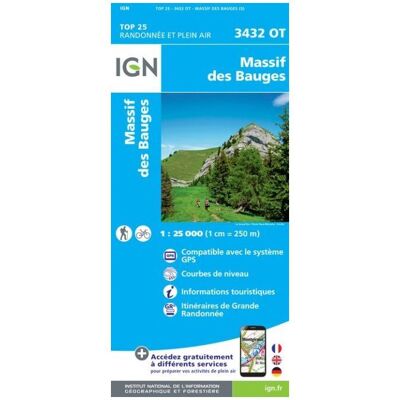 IGN - Massif des Bauges - Carte topographique - Taille unique - Publicité IGN - Massif des Bauges - Carte topographique - Taille unique - Publicité