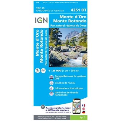 IGN - Monte D'Oro / Monte Rotondo / PNR De Corse - Carte topographique - Taille unique - Publicité IGN - Monte D'Oro / Monte Rotondo / PNR De Corse - Carte topographique - Taille unique - Publicité