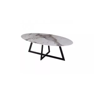 meubles moss Table de salle à manger ovale en céramique effet marbre beige - Louison 220x110
