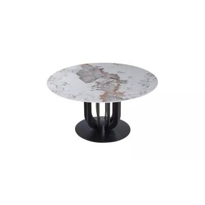 meubles moss Table ronde plateau céramique beige pied noir - Bertille Ø135