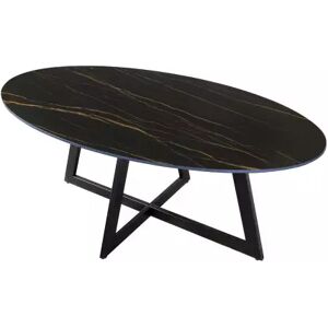 meubles moss Table basse ovale en céramique effet marbre noir pied noir - Louison 130x80