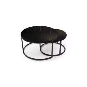 meubles moss Lot de deux tables gigognes rondes effet marbre noir pieds noirs - Lisa Ø60/80