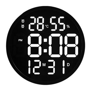 TOMTOP 12 Inch Round Silent Electronic Clock Large Font Digital Display Temperature Humidity Date Calendar Simple Wall Clock - Publicité