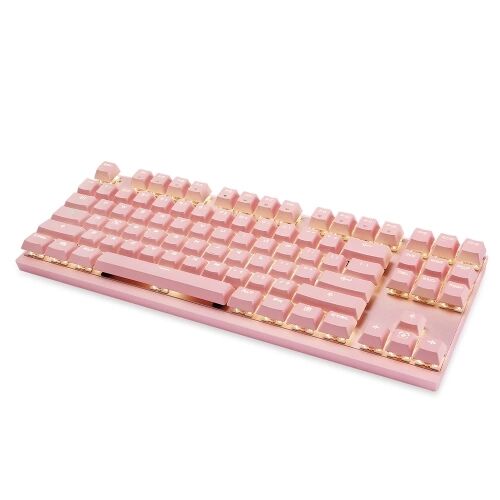 TOMTOP Motospeed Wired / Dual Mode 87 touches Interrupteur rouge Clavier mécanique 2.4G Clavier de jeu sans fil rétro-éclairé Batterie rechargeable intégrée Panneau en alliage d'aluminium pour ordinateur de bureau / portable (Rose)