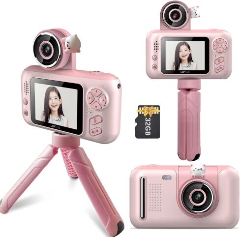 TOMTOP 1080P Kids Digital Camera Mini Video Camera 40MP Écran 2,4 pouces IPS Objectif rotatif à 180 °