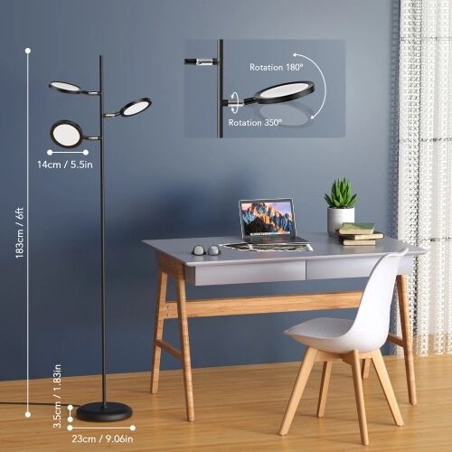 TOMTOP Tomshine 3 lumières Dimmable Tree Lampadaire Touching Control 3 Eclairage Couleur Rotatif Coin Stand Lumière pour Uplight ou Downlight Bras Debout avec 3 Têtes Réglables pour Salon Chambre