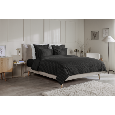 Housse de couette Satin de coton Emma 140x200 - Gris foncé & rayures blanches - Publicité Housse de couette Satin de coton Emma 140x200 - Gris foncé & rayures blanches - Publicité