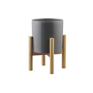 LIVARNO home Cache-pot en céramique avec support en pin (gris clair) - Publicité