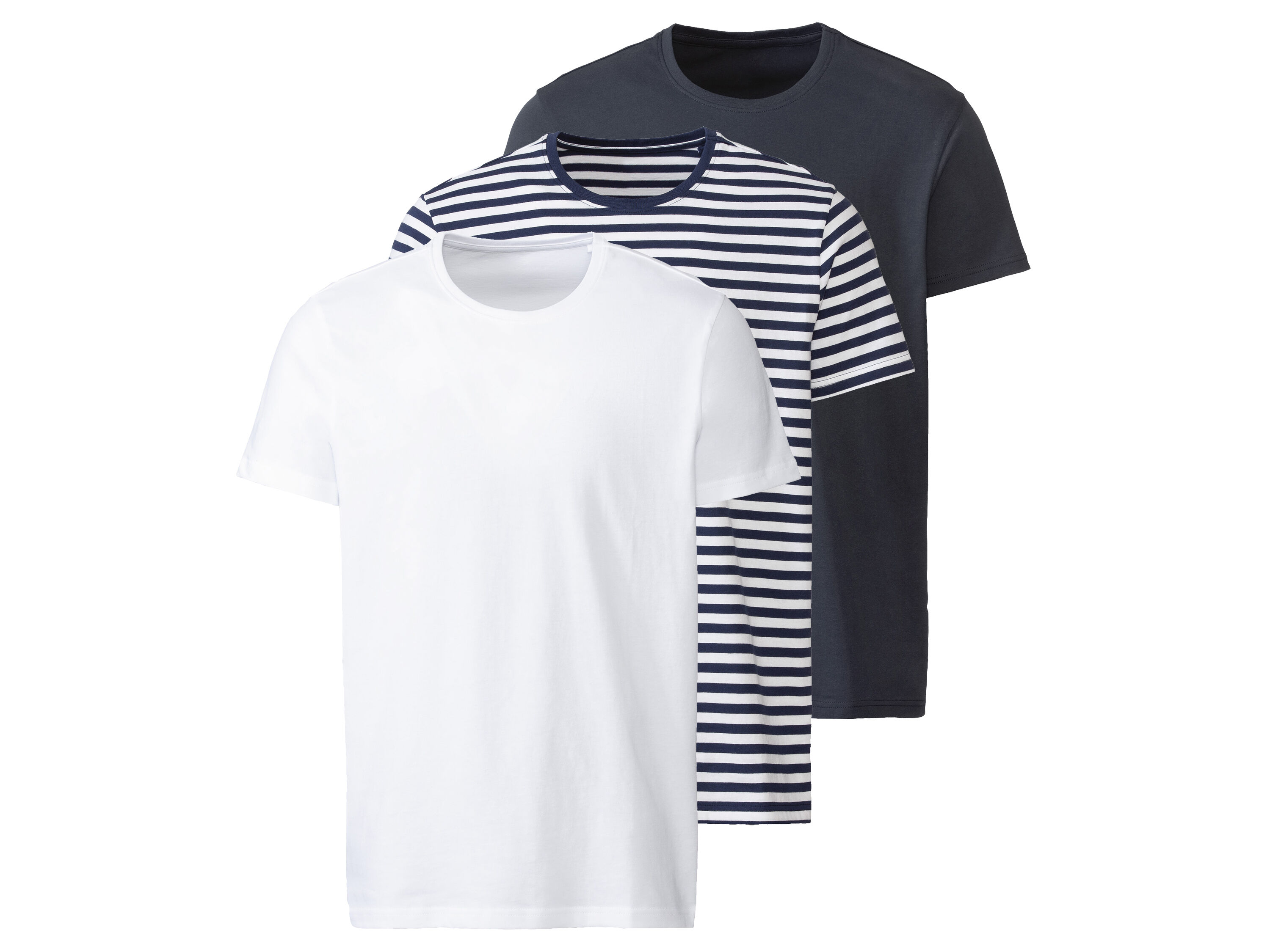 LIVERGY� Lot de 3 t-shirts homme (L, bleu foncé/blanc/rayé)