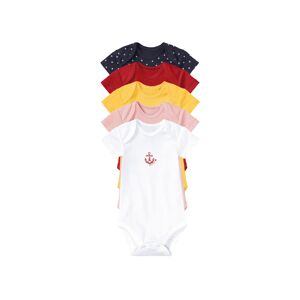 lupilu® Lot de 5 bodies à manches courtes bébé (6-12 mois, blanc/jaune/rouge/rose/bleu marine) - Publicité