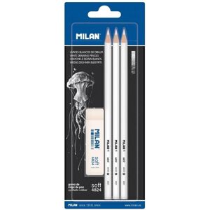 Milan, Crayon à papier + critérium, Weisser Kohlestift, 3 Stück + Radiergummi (4 mm, 3x) - Publicité Milan, Crayon à papier + critérium, Weisser Kohlestift, 3 Stück + Radiergummi (4 mm, 3x) - Publicité