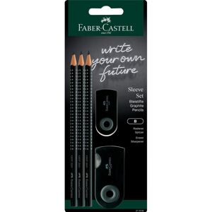 Faber-Castell, Crayon à papier + critérium, Set d'écriture Grip 2001 Sleeve Design noir (2 mm, B, 3x) - Publicité Faber-Castell, Crayon à papier + critérium, Set d'écriture Grip 2001 Sleeve Design noir (2 mm, B, 3x) - Publicité