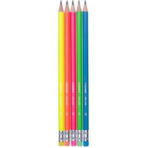 Bruynzeel, Crayon à papier + critérium, Graphitstifte-Set Neon, 5 Hb-Bleistifte mit Radiergummi (HB, 5x) - Publicité Bruynzeel, Crayon à papier + critérium, Graphitstifte-Set Neon, 5 Hb-Bleistifte mit Radiergummi (HB, 5x) - Publicité