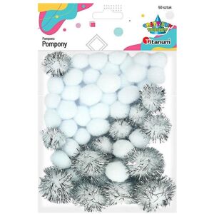 Titanum Pompons aus Polyester und weissem Glitzer, 50 Stück. Publicité Titanum Pompons aus Polyester und weissem Glitzer, 50 Stück. Publicité