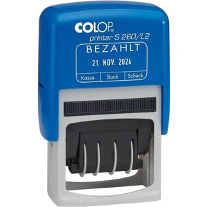 Colop, Tampon encreur, Datumstempel mit Text "Bezahlt" Printer S 260/L2 N selbstfärbend blau, rot ohne Logo, 1 St. Publicité Colop, Tampon encreur, Datumstempel mit Text "Bezahlt" Printer S 260/L2 N selbstfärbend blau, rot ohne Logo, 1 St. Publicité